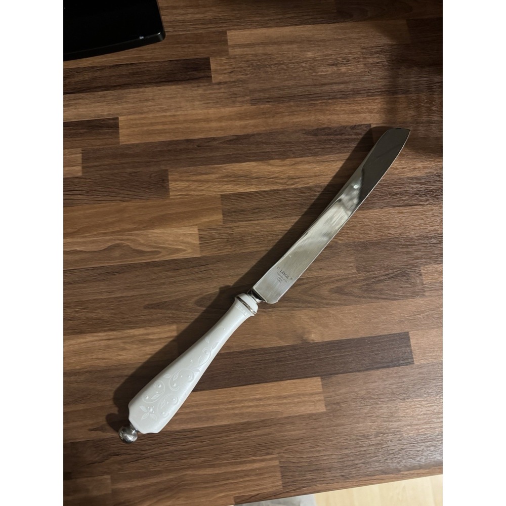 Lenox Stainless Steel Serving Knife, White Floral Ceramic Handle, 11 in